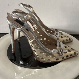 John Richmond Silver Stiletto Heels with Cutout Design holiday party ready EU 37
